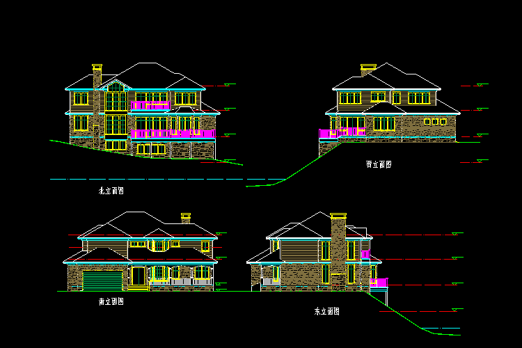 独栋别墅CAD设计施工图图纸+别墅效果图