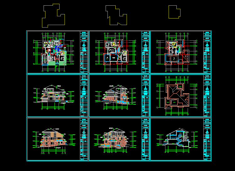小三层现代联拼别墅CAD方案图