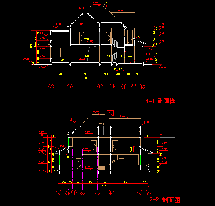 两层独立豪华别墅CAD施工平面图