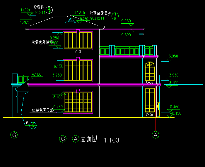 村镇小康别墅CAD建筑带效果图4