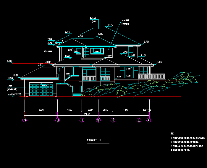 村镇小康别墅CAD建筑带效果图5