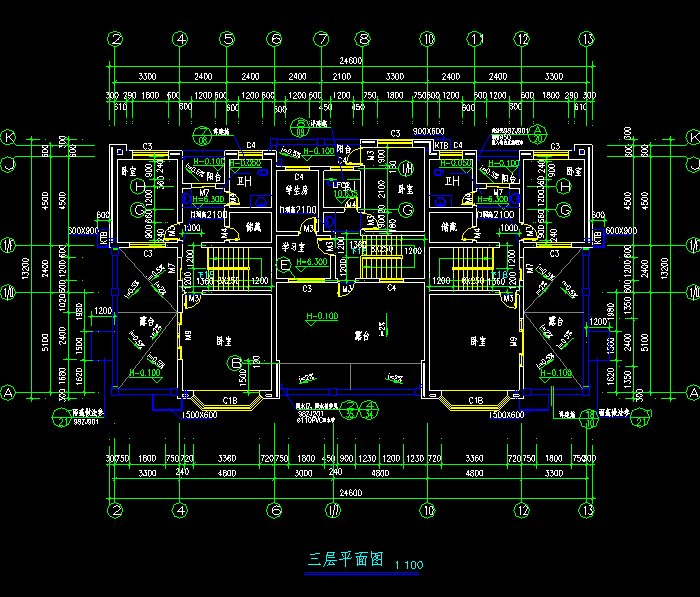 CAD联体别墅设计建筑施工图1