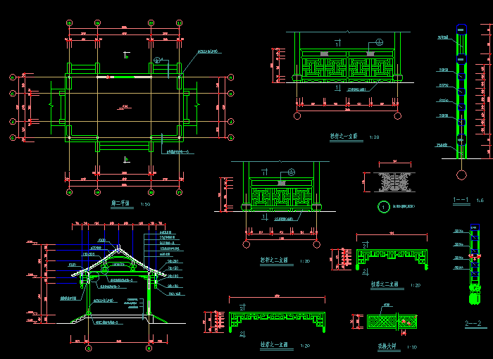 古建亭廊及花架CAD建筑施工设计图4