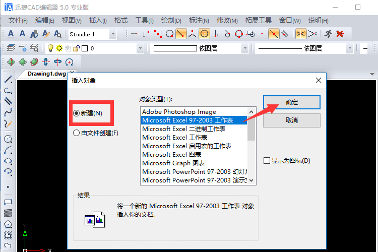 选择需要插入对象类型