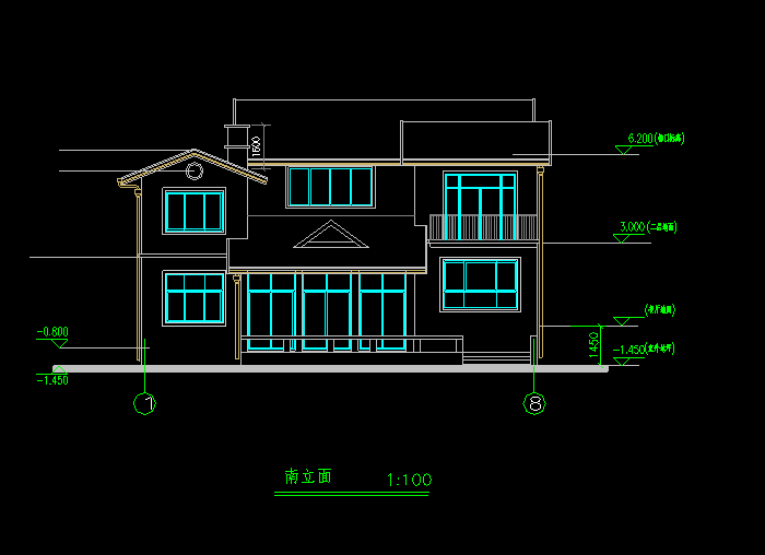 村镇小康别墅CAD建筑带效果图1