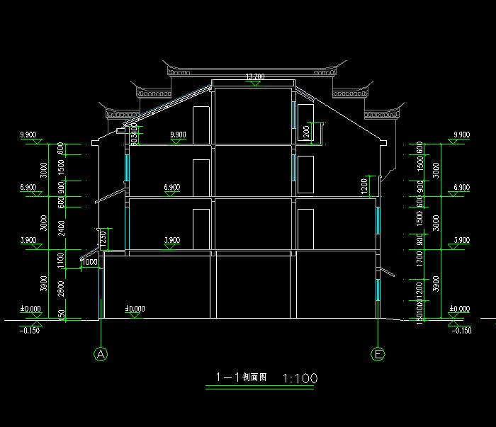 四层古建筑设计民居建筑CAD施工图3