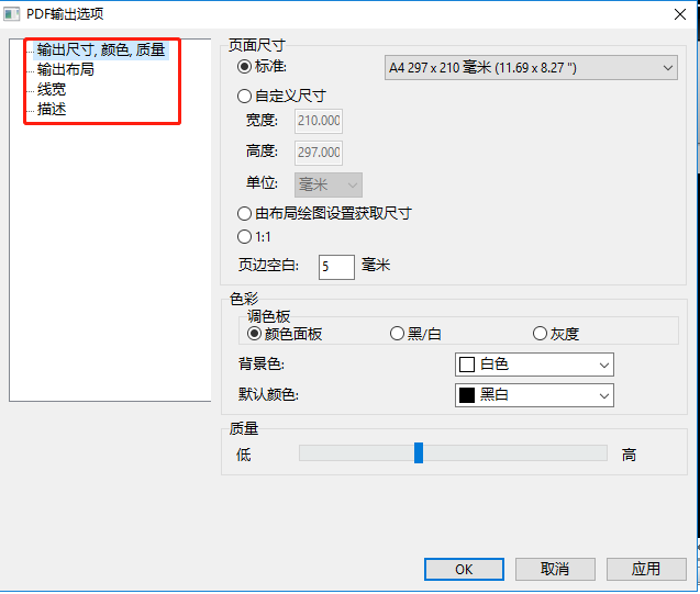 弹出“PDF输出选项”弹窗