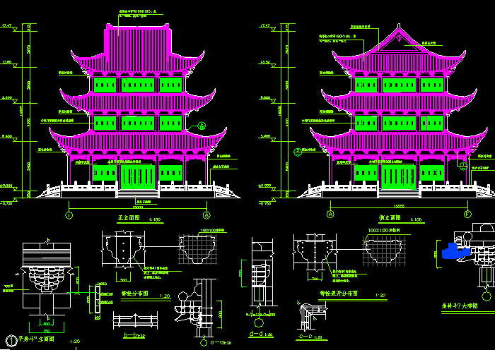 中式戏台、祠堂建筑设计CAD施工图7