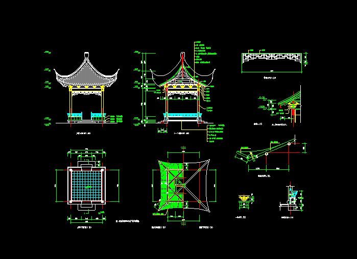 古建亭廊及花架CAD建筑施工设计图3