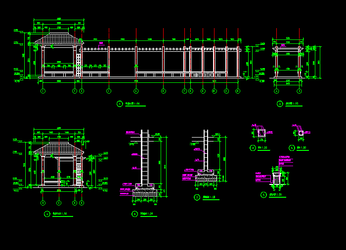 古建亭廊及花架CAD建筑施工设计图6
