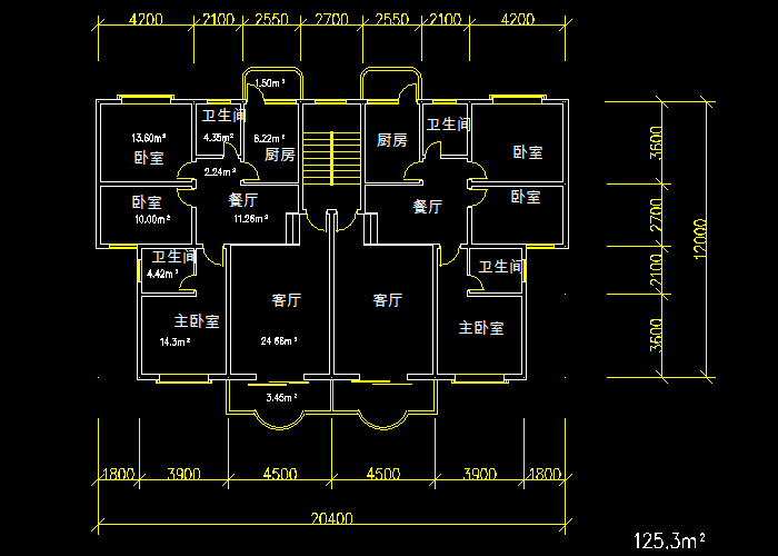 70种一梯两户户型CAD图纸